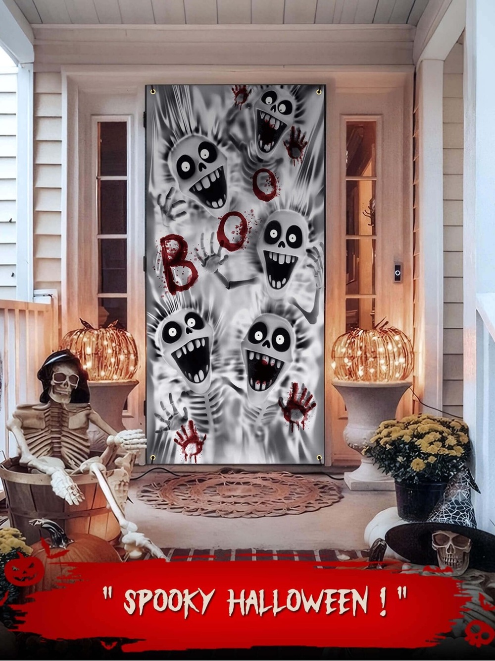 NWT Spooky Halloween Ghost Door Banner - Black & White Boo Door Decor